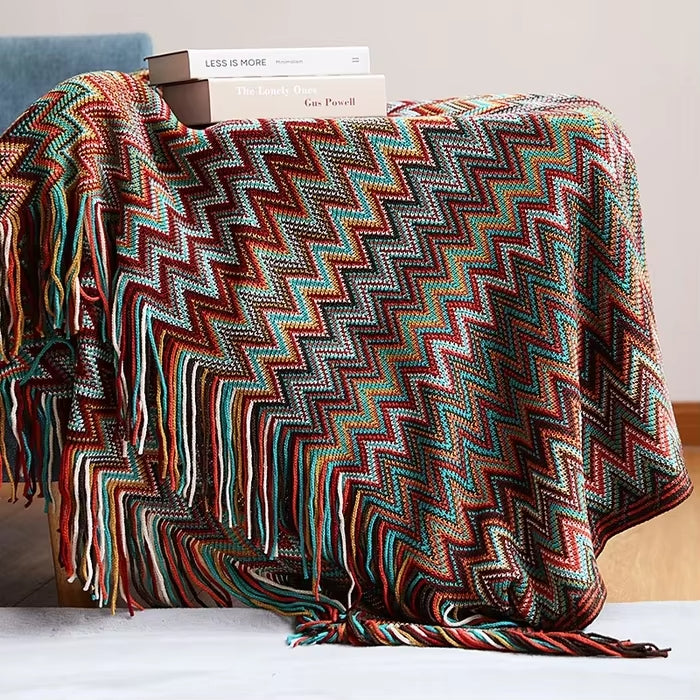 Boho Stripe Tassel Throw Blanket