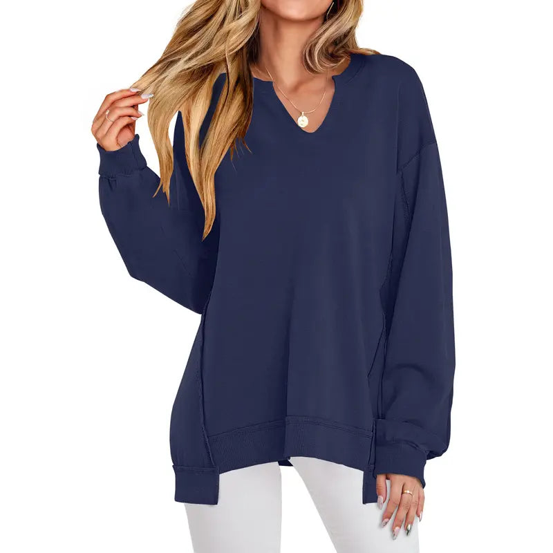 GENEVA™ - Casual V-Neck Oversized Sweatshirt Lightweight Long Sleeve