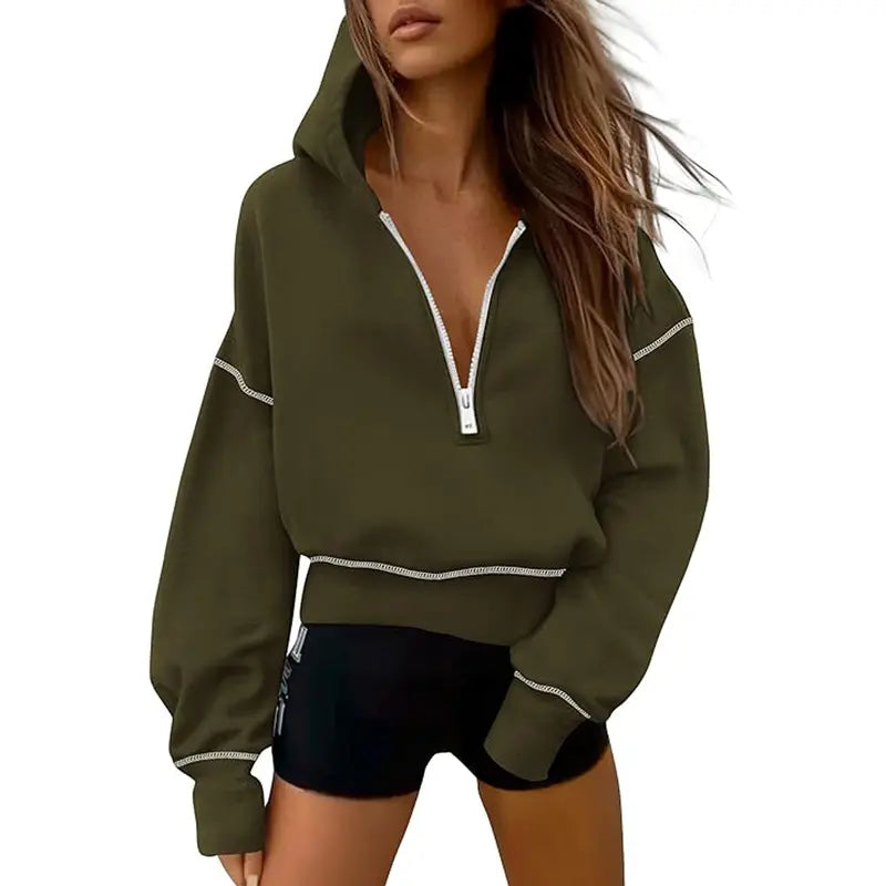 GRETEL™ - Stylish Hooded Sweatshirt with Zipper & Stitching Detail for Cropped Pullover