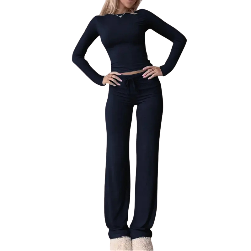 CECILY™ – Slim Fit Long Sleeve Crop Tee & Pants Matching Set
