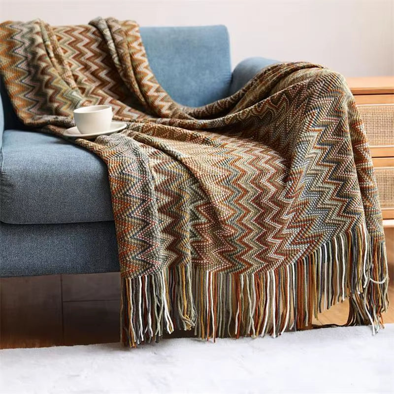 Boho Stripe Tassel Throw Blanket