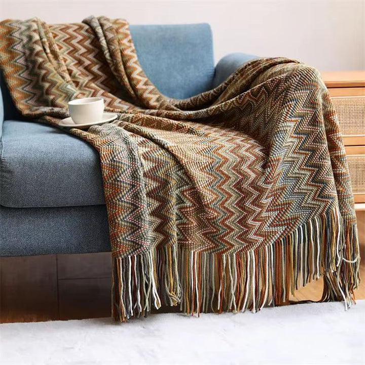 Boho Stripe Tassel Throw Blanket