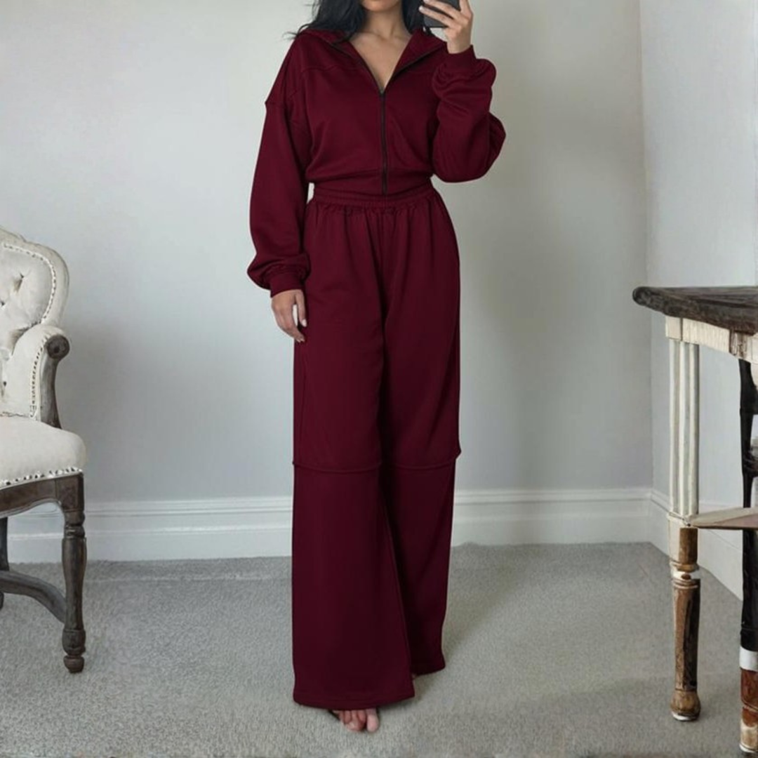 DARA™ - Comfy Zip Up Hooded Sweatshirt and Elastic Waist Pants Set