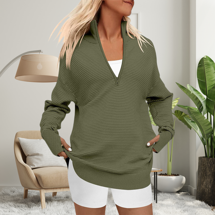 QUINN™ - Cozy Long Sleeve Quarter Zip Collared Pullover Sweater
