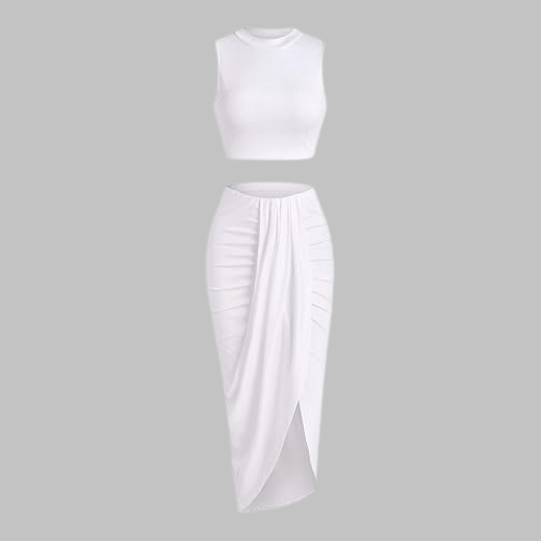 MANUELA™ - Elegant Pleated Slit Long Skirt Set