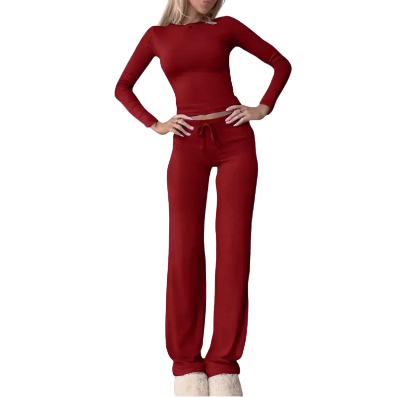 CECILY™ – Slim Fit Long Sleeve Crop Tee & Pants Matching Set