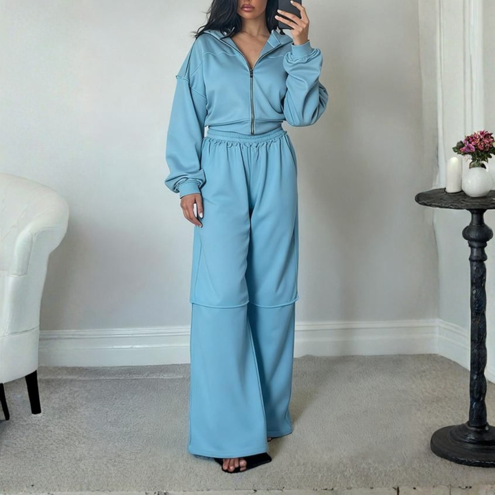 DARA™ - Comfy Zip Up Hooded Sweatshirt and Elastic Waist Pants Set