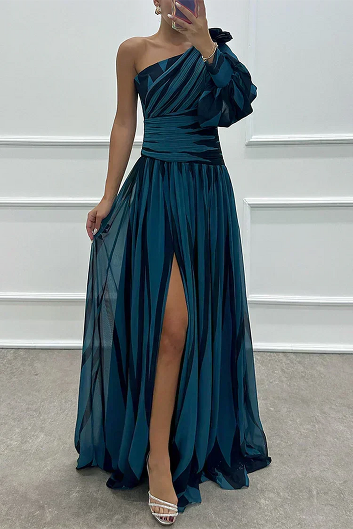 Aurora | Elegant Striped Dress with One Shoulder