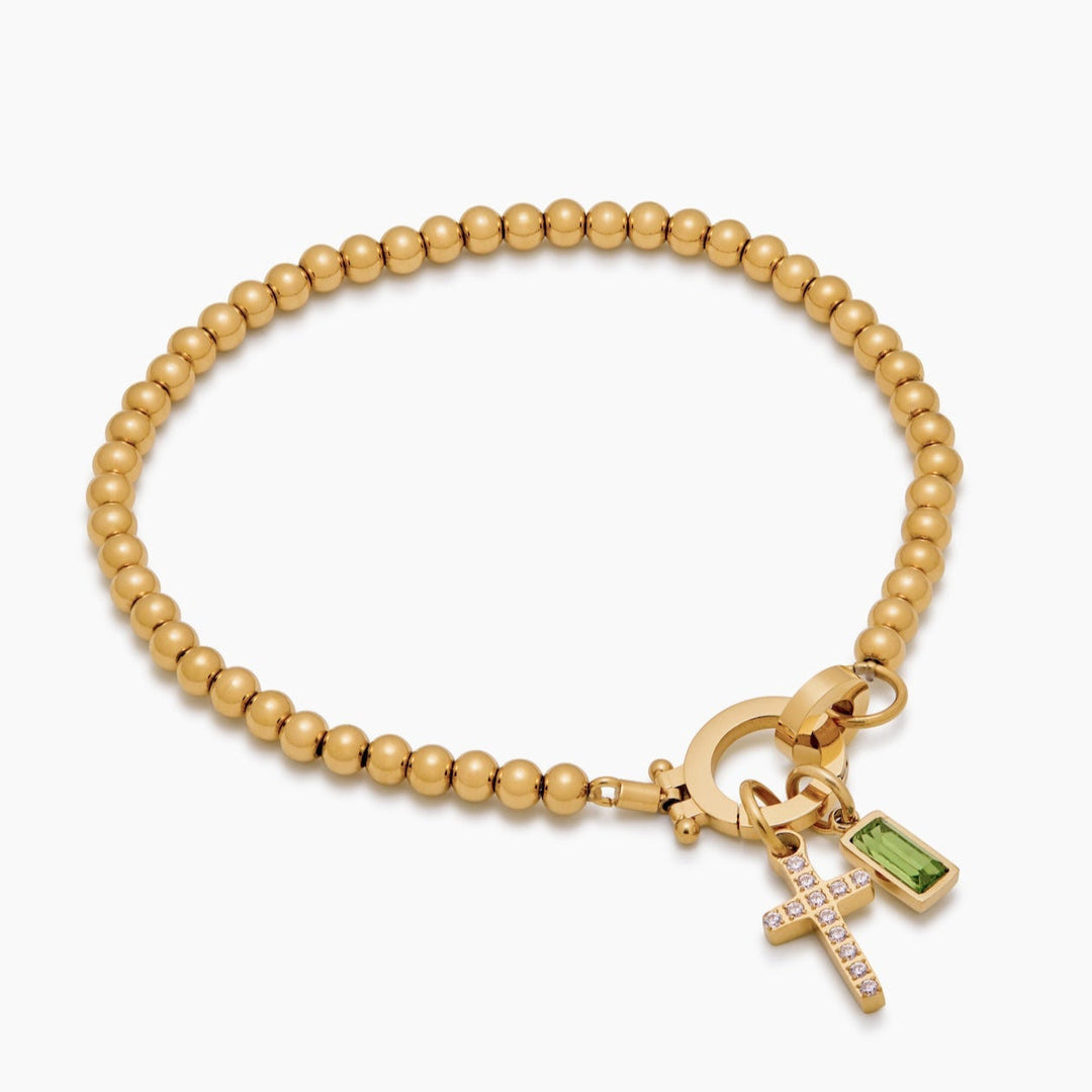 Beaded Birthstone Cross Charm Bracelet