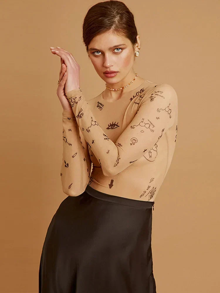 JANELLA™ – Modern Print Mesh Bodysuit