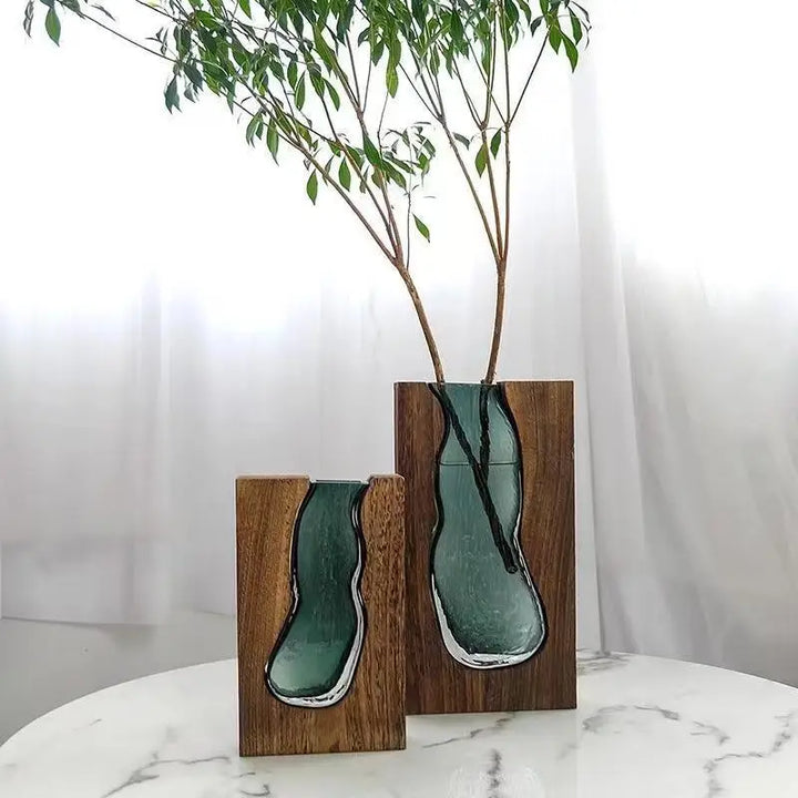Jade Glass & Wooden Vase