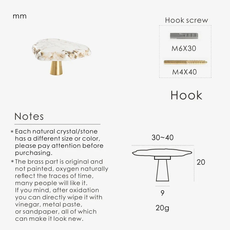 Natural White Turquoise Marble Handle & Hooks