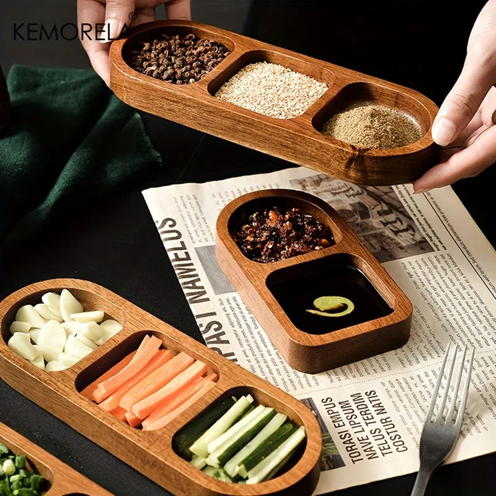 Wooden 2 and 3 Grid Condiment Plate
