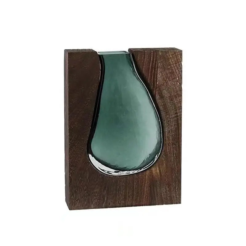 Jade Glass & Wooden Vase