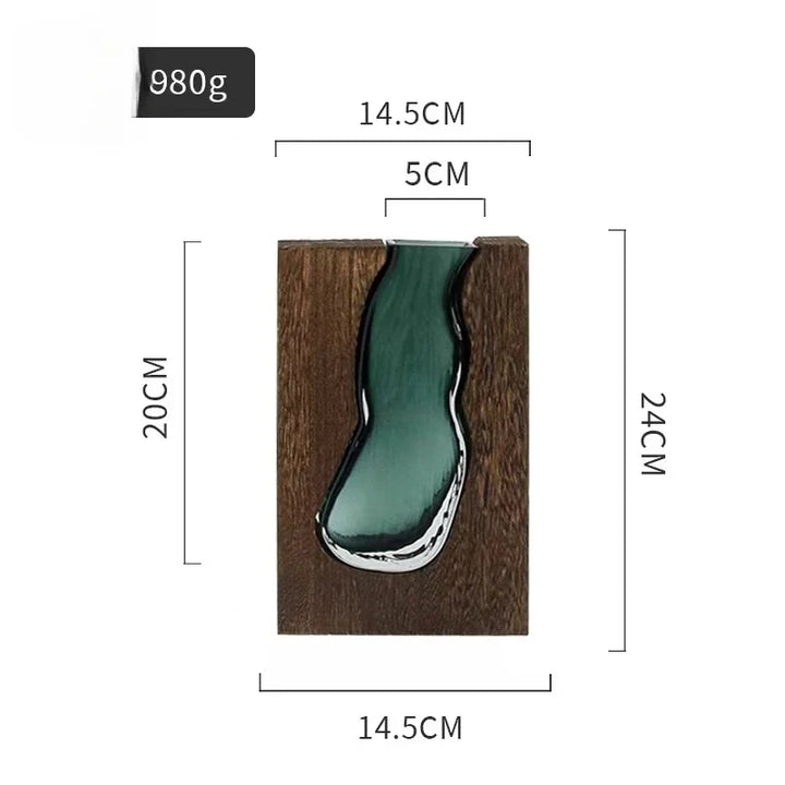 Jade Glass & Wooden Vase