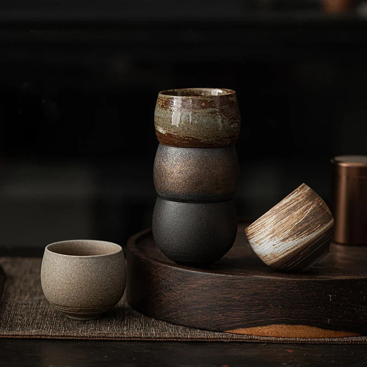 Japanese Style Handmade Stoneware Tea Cup & Bowl