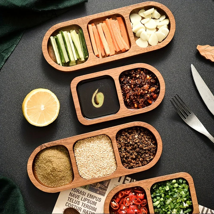 Wooden 2 and 3 Grid Condiment Plate