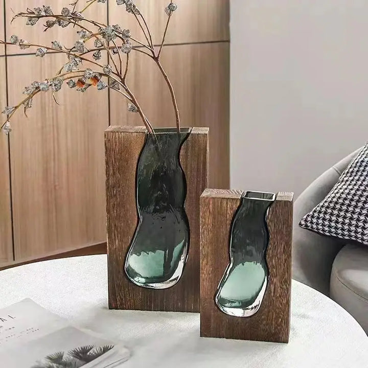 Jade Glass & Wooden Vase