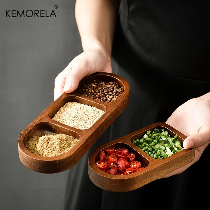 Wooden 2 and 3 Grid Condiment Plate
