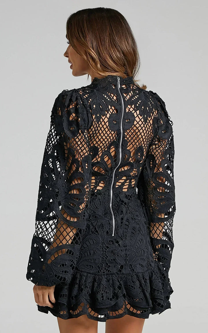 Lilly - Elegant Stand Collar Mini Dress