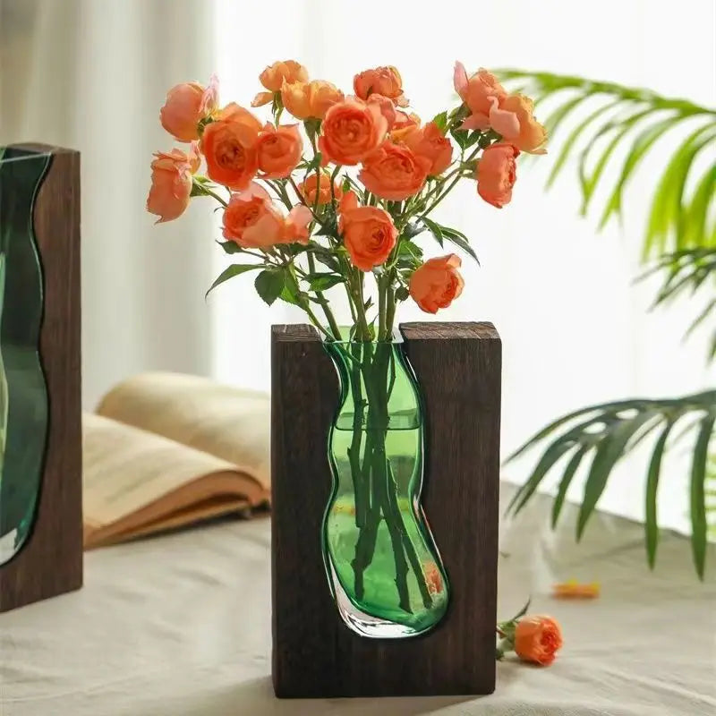 Jade Glass & Wooden Vase