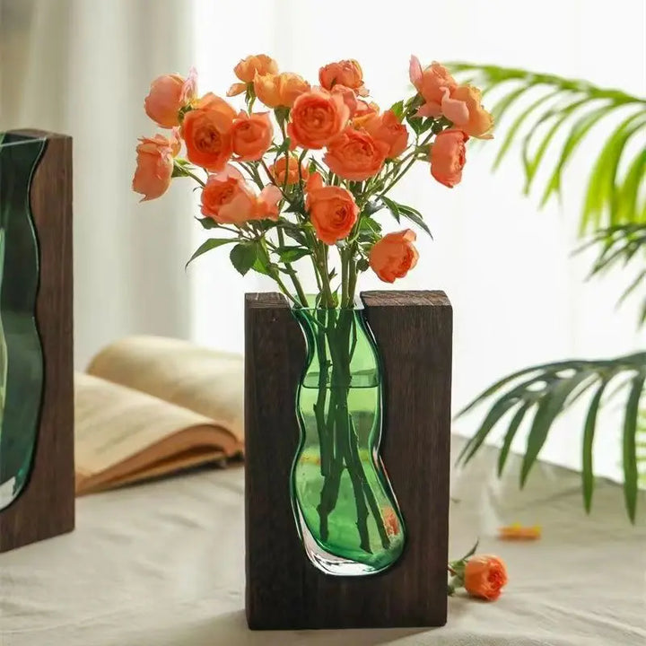 Jade Glass & Wooden Vase