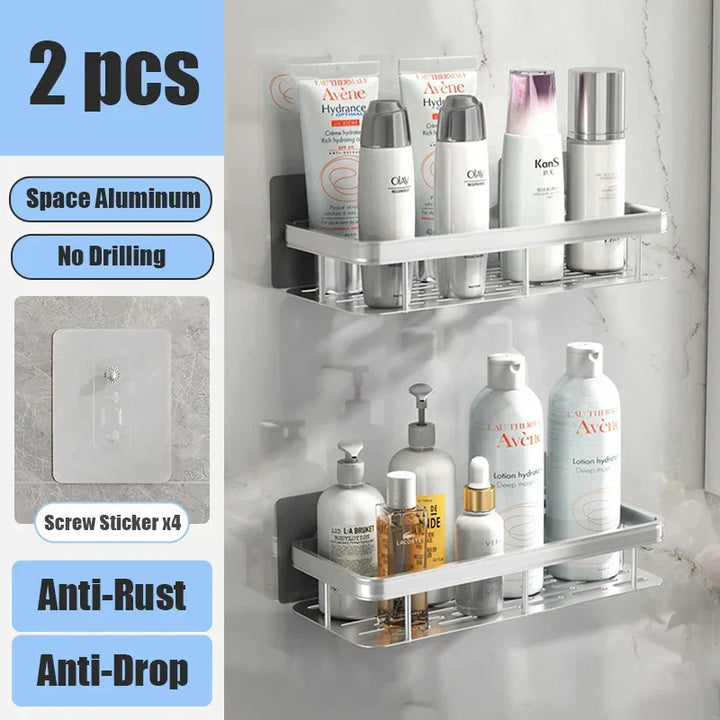 No Drill Bathroom Wall Shelves