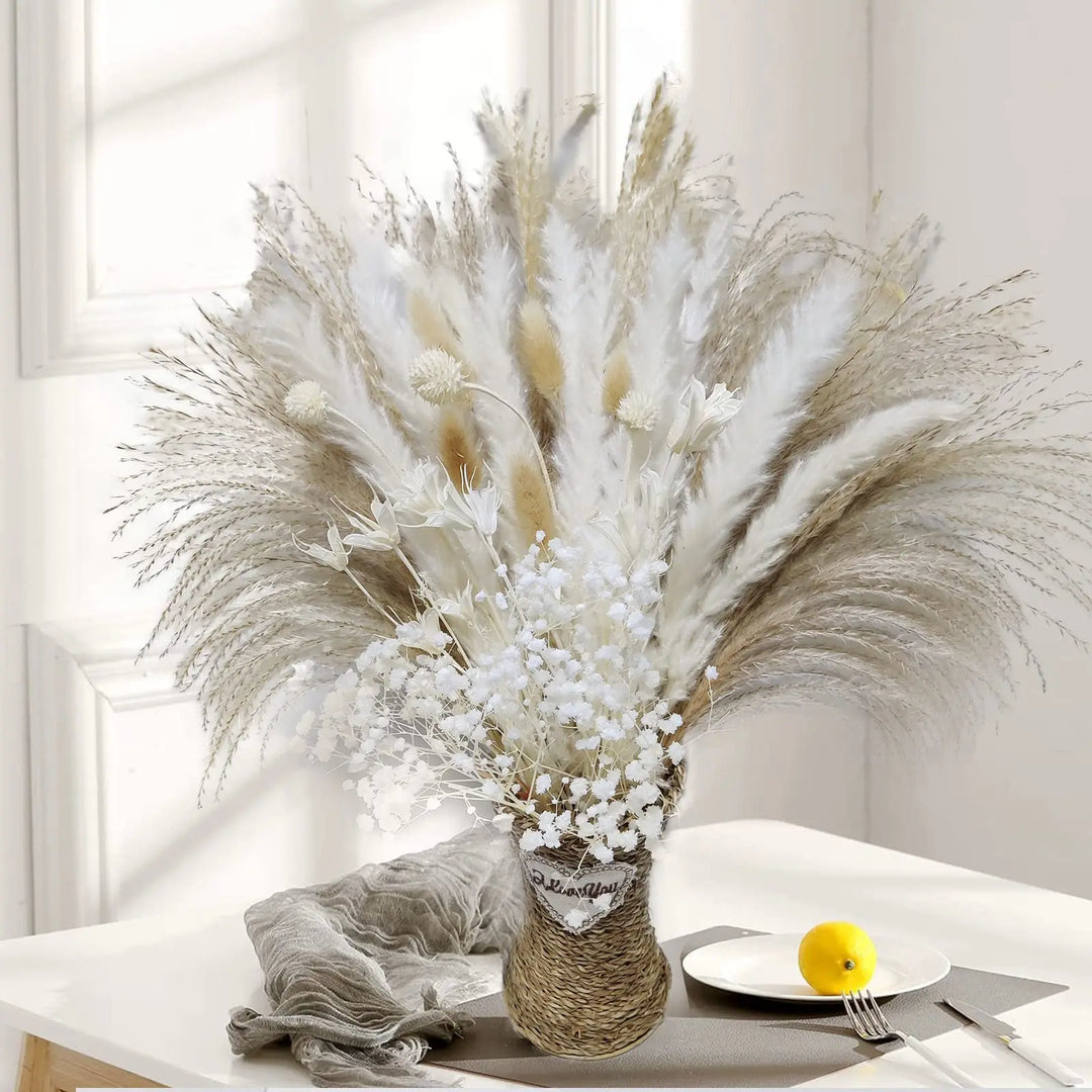 Natural Pampas & Dried Flowers Bouquet - 80pcs