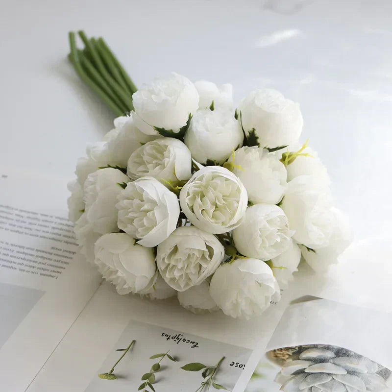 27 Head Rose Pink Peony Silk Artificial Flowers