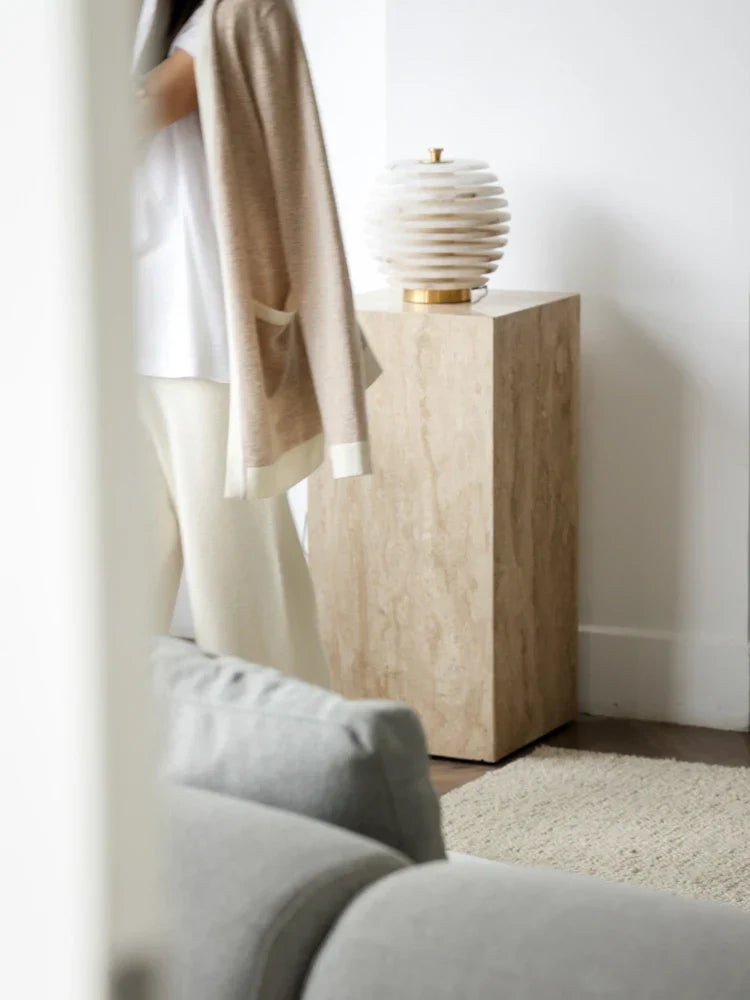 Beige Travertine Side Table