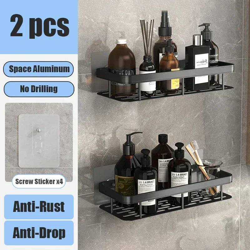 No Drill Bathroom Wall Shelves