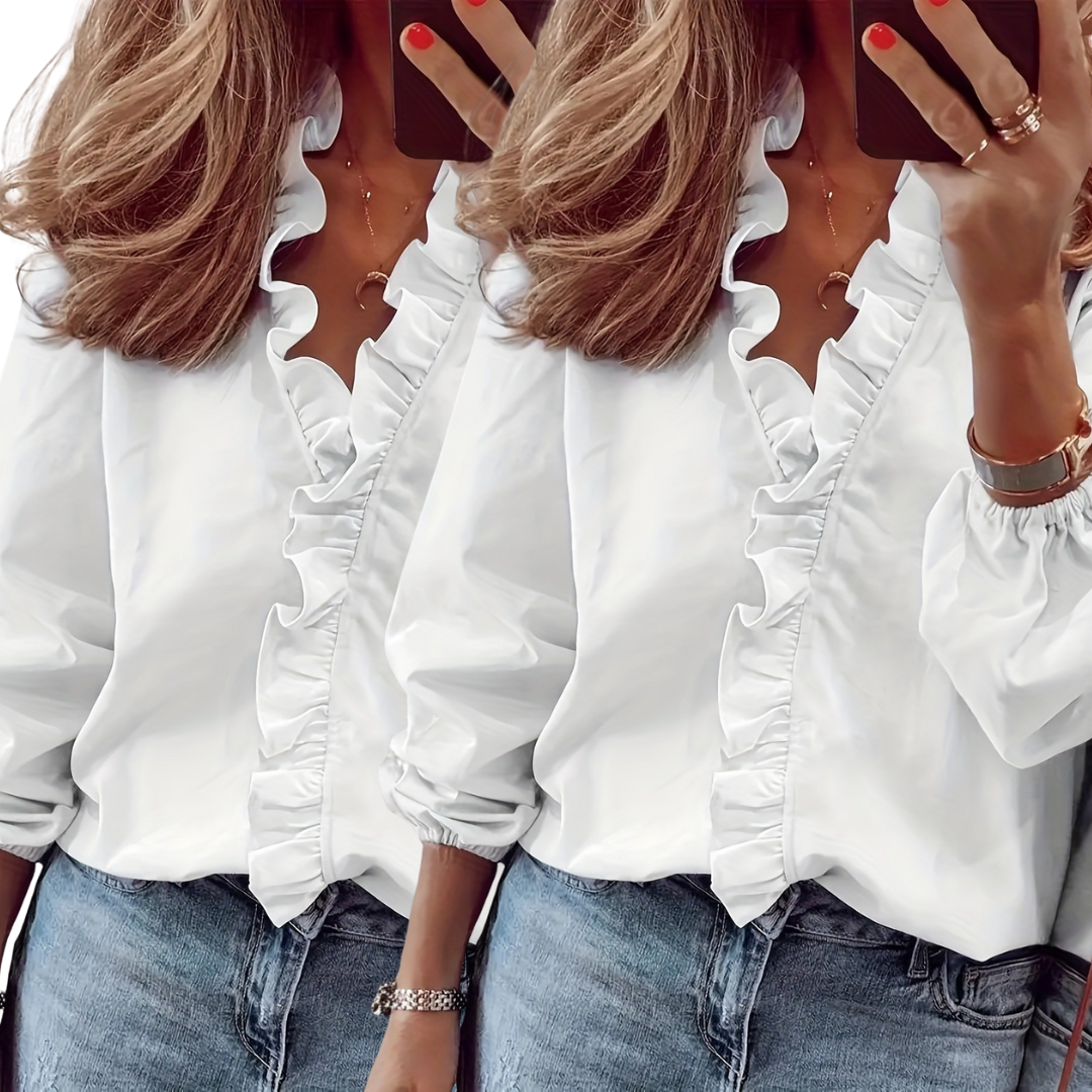 LORELEI™ - Timeless V-Neck Blouse with Ruffles for Casual Elegance