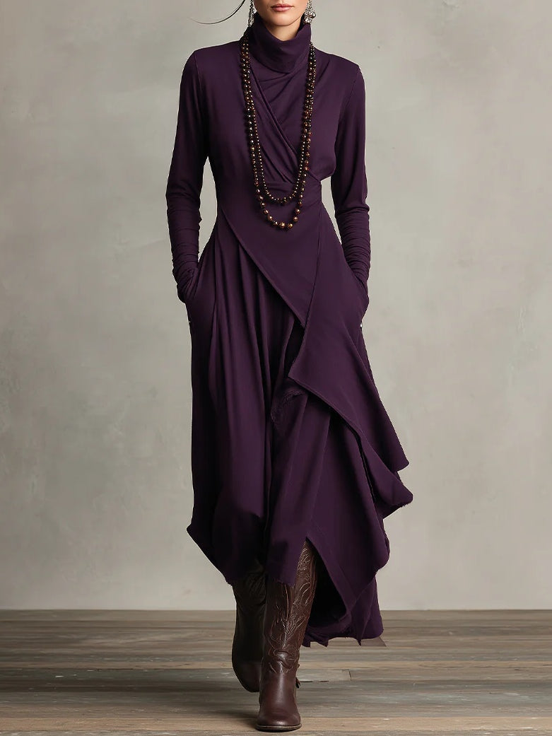 Lonnie | Elegant High-Neck Asymmetrical Draped Maxi Dress