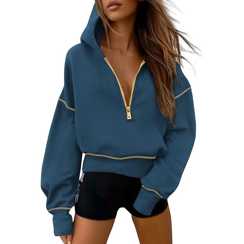 GRETEL™ - Stylish Hooded Sweatshirt with Zipper & Stitching Detail for Cropped Pullover