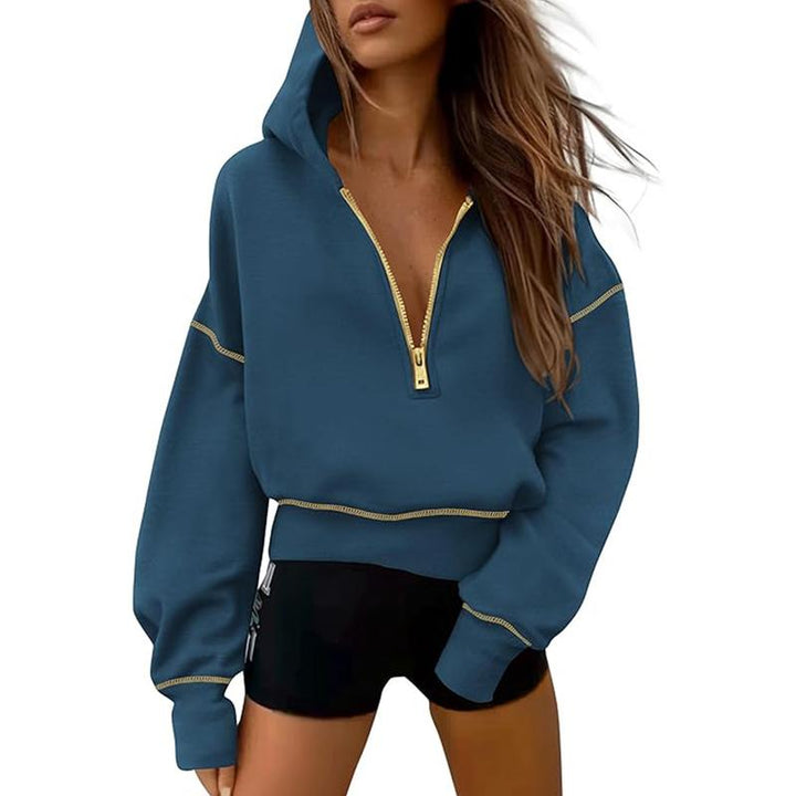 GRETEL™ - Stylish Hooded Sweatshirt with Zipper & Stitching Detail for Cropped Pullover