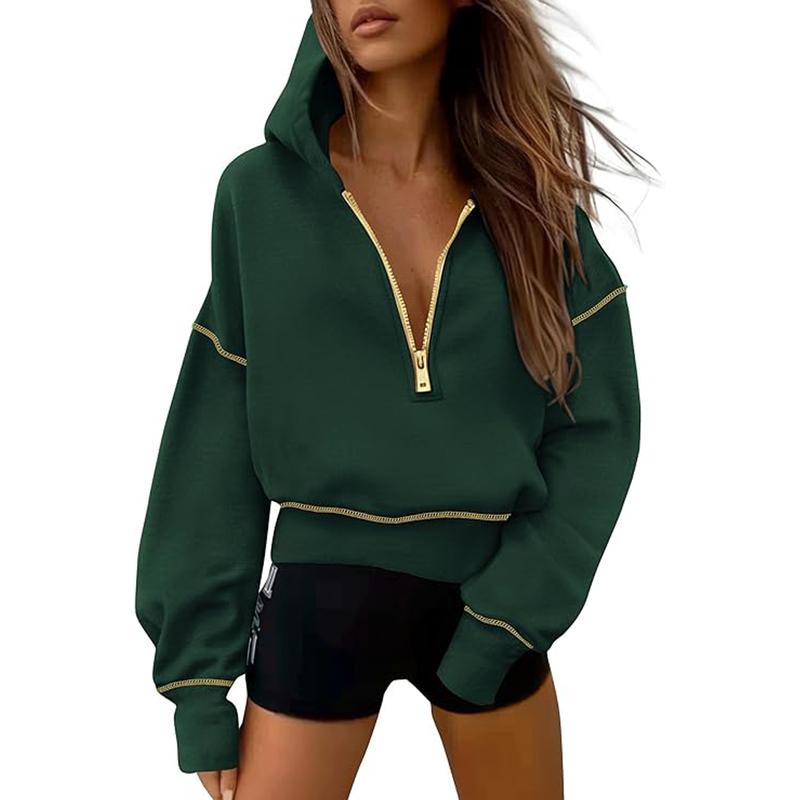 GRETEL™ - Stylish Hooded Sweatshirt with Zipper & Stitching Detail for Cropped Pullover