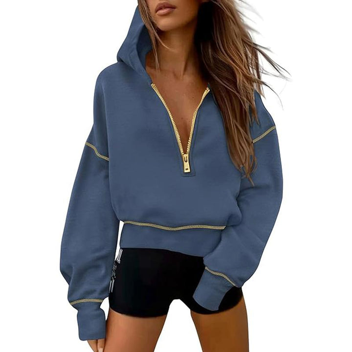 GRETEL™ - Stylish Hooded Sweatshirt with Zipper & Stitching Detail for Cropped Pullover