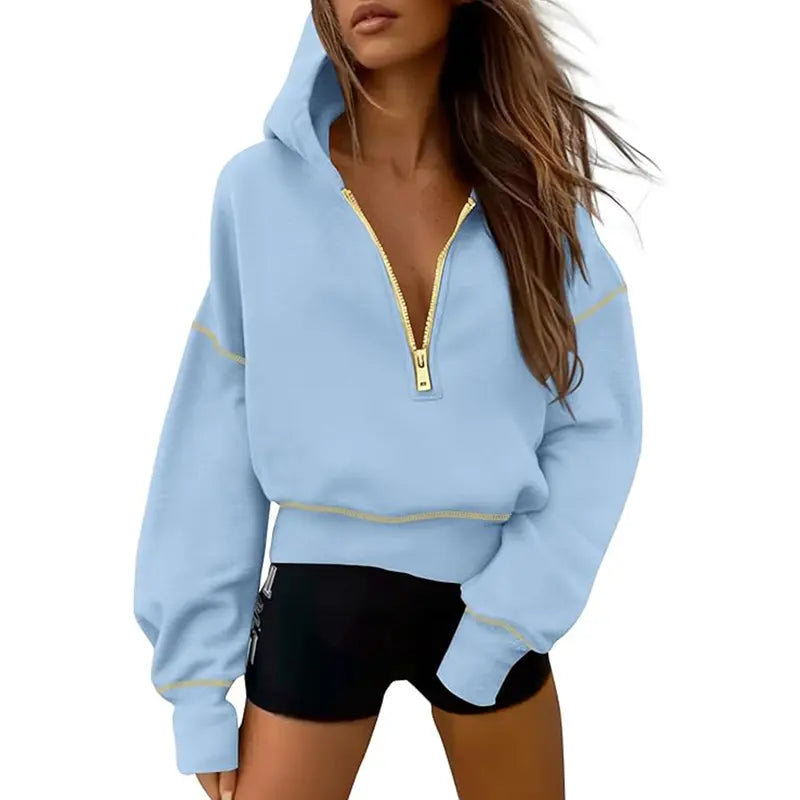 GRETEL™ - Stylish Hooded Sweatshirt with Zipper & Stitching Detail for Cropped Pullover