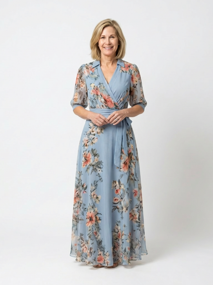 Elowen - Floral Wrap V Neck Maxi Dress